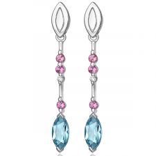 18ct White Gold Aquamarine, Pink Sapphire & Diamond Earrings