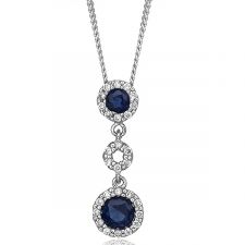 18ct White Gold Sapphire & Diamond Drop Necklace
