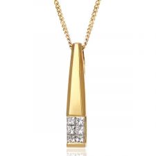18ct Yellow Gold Contemporary Princes Cut Diamond Necklace 0.33ct