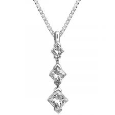 18ct White Gold Trilogy Princess Cut Diamond Necklace 0.25ct