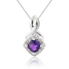 9ct White Gold Amethyst Diamond Necklace 0.08ct