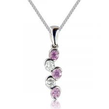 18ct White Gold "S" Diamond & Pink Sapphire Necklace 0.33ct