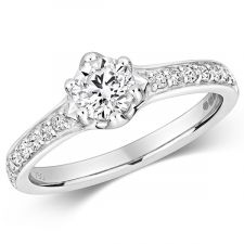 18ct White Gold Diamond Ring With Grain Set Shoulders