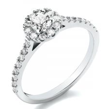 18ct White Gold Diamond Halo & Diamond Shoulders Engagement Ring 0.64ct